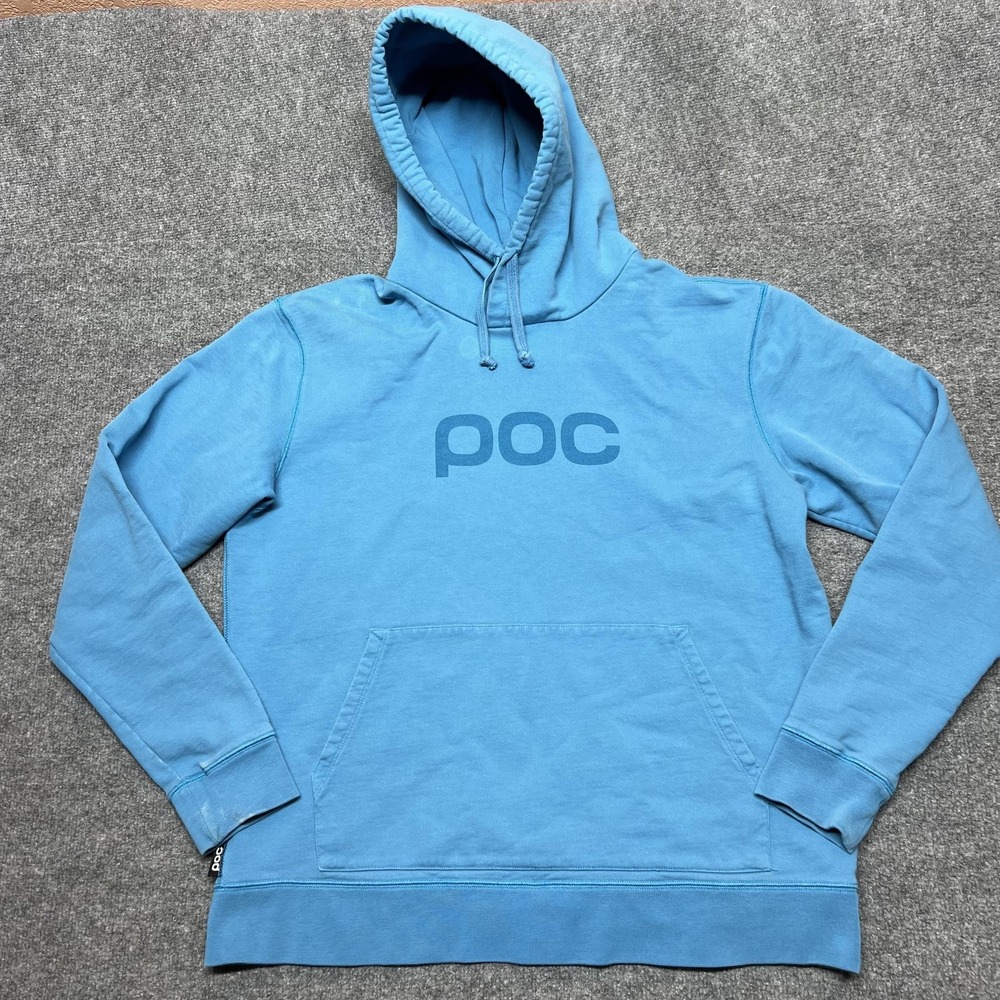 POC Hoodie Women XL Blue Fleece Pullover Kangaroo Pocket Graphic Logo Sweatshirt